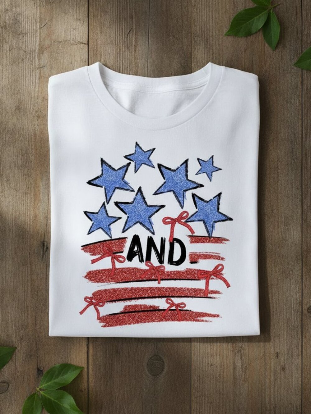 Patriotic Stars and Stripes Bow Graphic White 4th of July T-Shirt